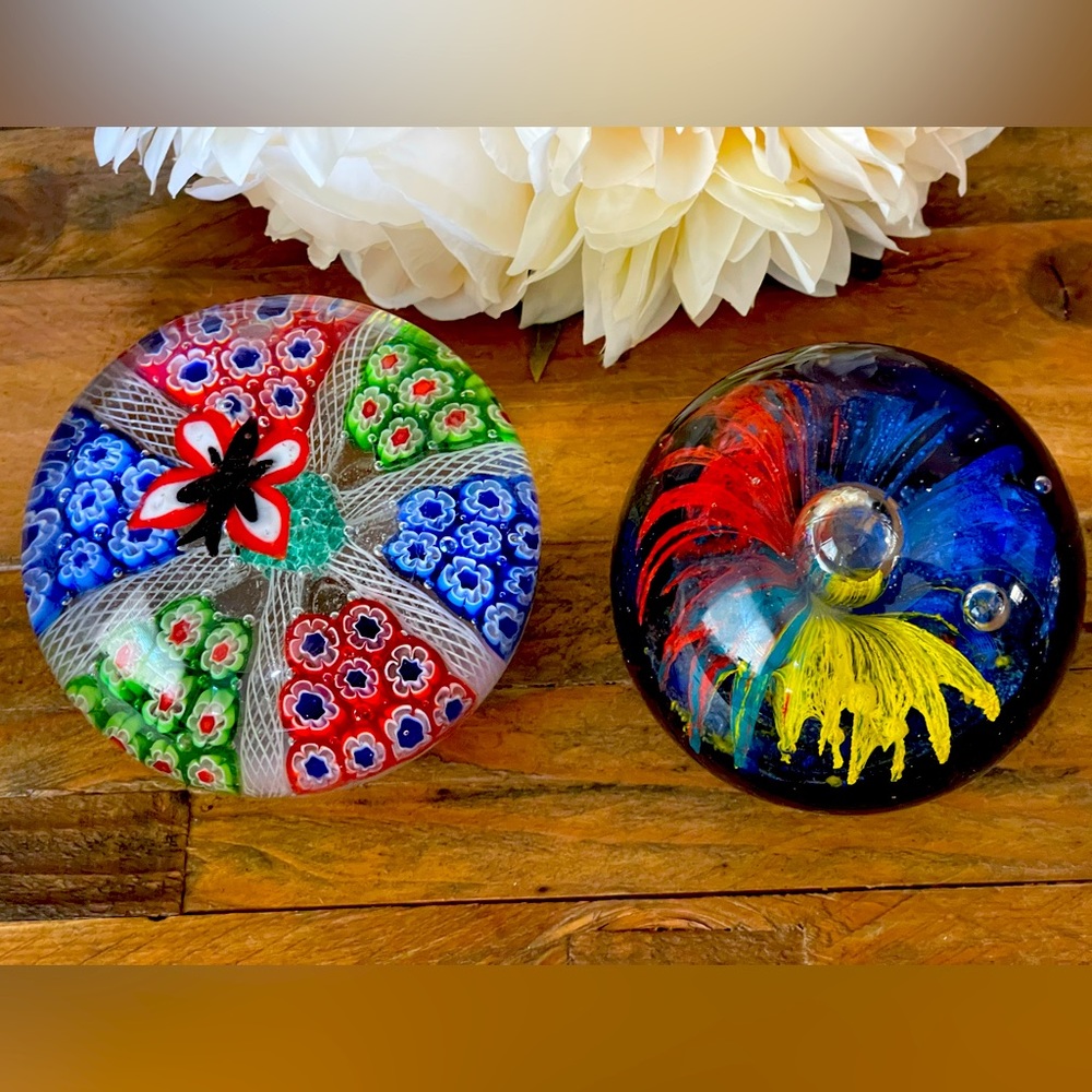 Design Art Handcraft Rainbow Mix Millefiori & Rainbow Cascade Glass Paperweights